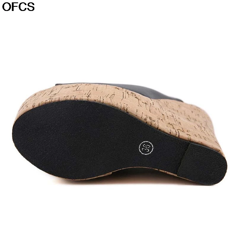 

Sexy Super High Sandal Slippers Woman Newest Peep Toe Platform Wedge Women Pumps Slippers Black Summer Women Shoes Size 35-42