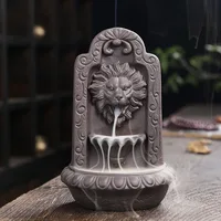 Ceramic Incense Burner Waterfall Incense Holders Backflow Incense Burner Lion Head Statue Ornaments For Home Office Decoration