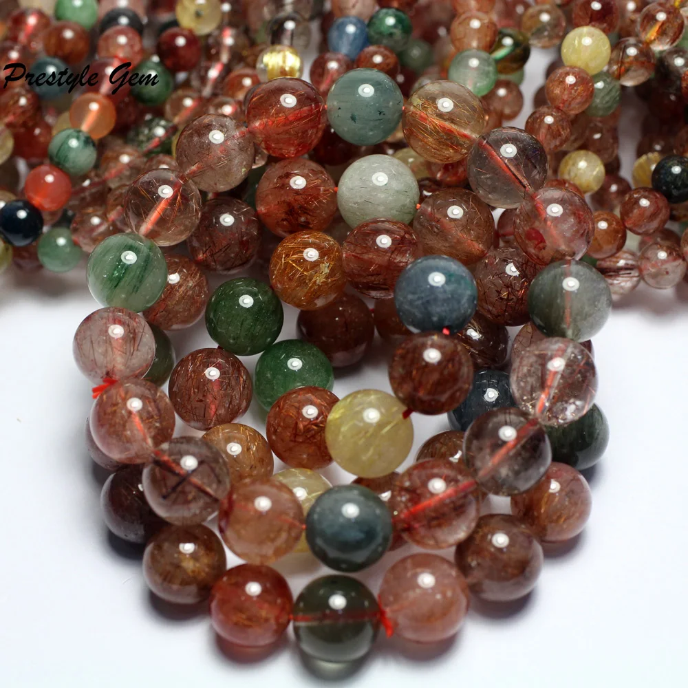 Meihan (2 браслета/комплект) натуральный бразильский красочный рутилированный кварц