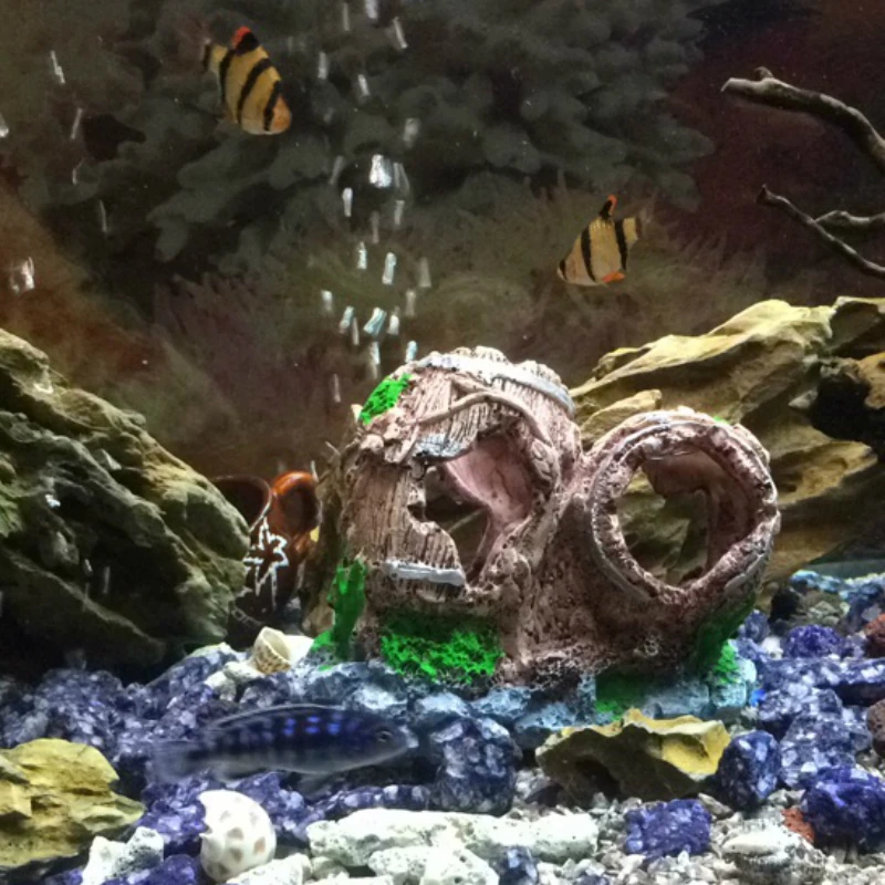 Аквариумный искусственный двойной бочонок украшение для аквариума скрытый дом