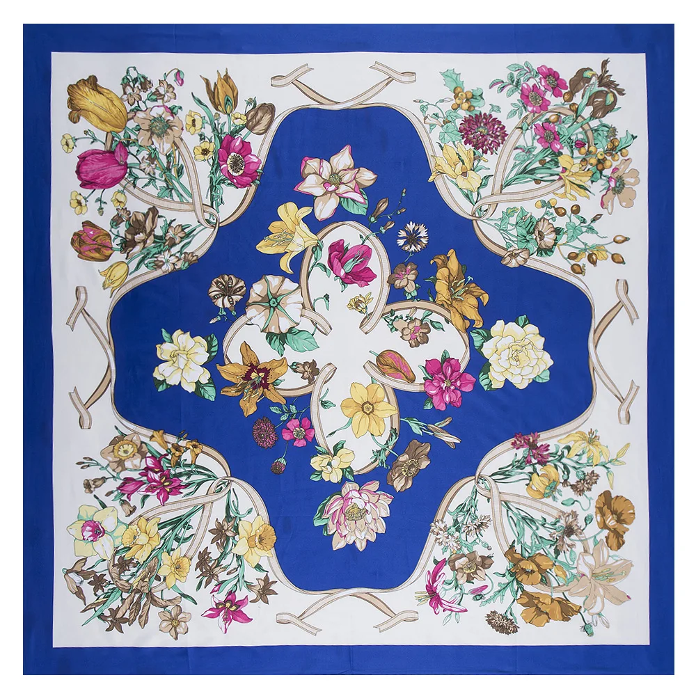 Шарф из 100% твила для женщин 130*130 см квадратный шарф с цветочным принтом высокое