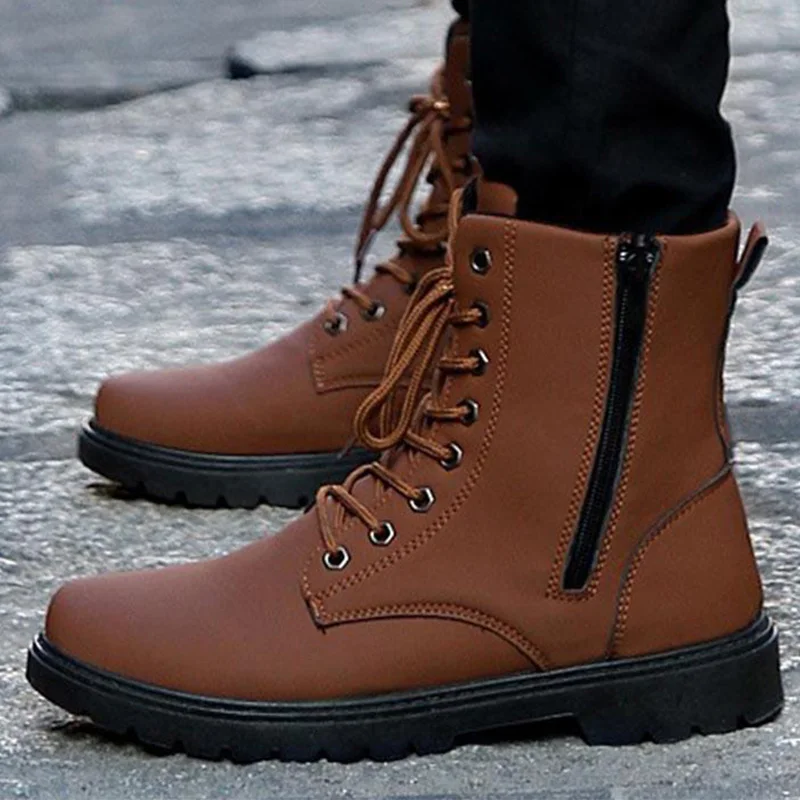 

Модные мужские ботинки с теплым мехом, мужская повседневная обувь на шнуровке, зимние ботинки для мужчин, мужские ботинки в британском стил...
