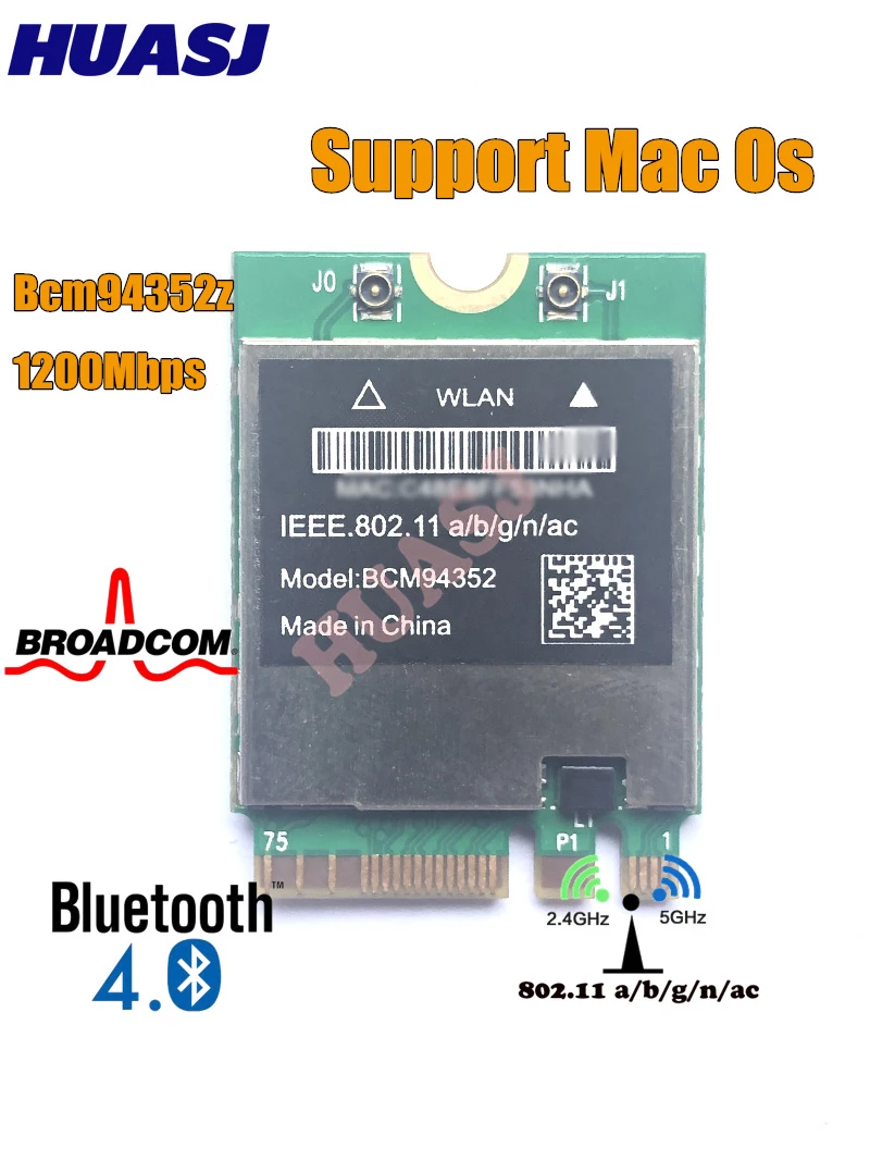 

2023 Huasj Broadcom BCM94352Z DW1560 802.11a/b/g/n/ac WLAN + BT 4,0 M.2 NGFF мини-карта 1200Mbps Беспроводная Lan-карта