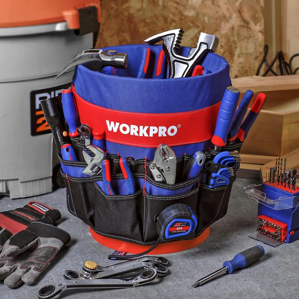 Ведро WORKPRO на 5 галлонов, органайзер для инструментов, сумка для хранения, 51 карман, вмещает до 3,5-5 галлонов (инструменты не входят в комплект) - изображение