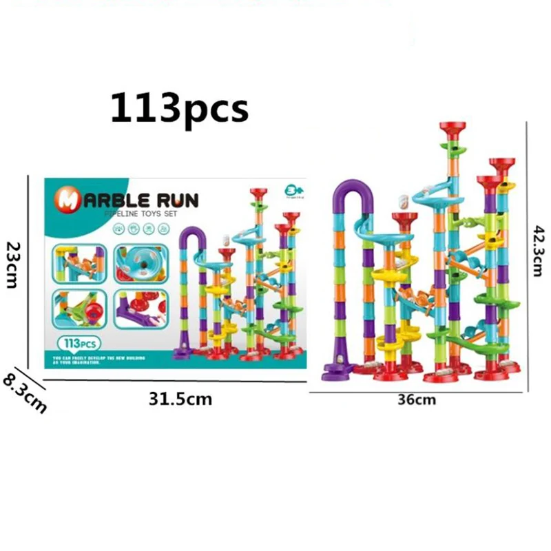 

113Pcs/Set DIY Construction Marble Race Run Track Building Blocks Kids Maze Ball Roll Toys Pipe Blocks for Children's Gifts