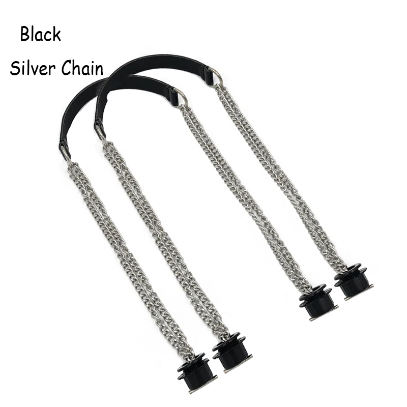 Silver Lacquerblack 1 пара кожаных плоских ручек Superfiber с двойной металлической цепочкой для O Bag для EVA Obag, аксессуары для женских сумок - Цвет: Silver Lacquerblack