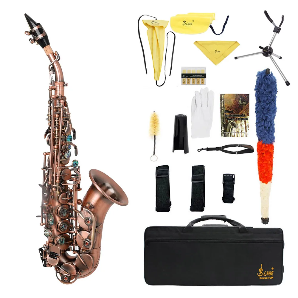 

Soprano Saxophone Bb Key Brass Sax with Carrying Case Sax Stand Reed Gloves Cleaning Cloth Brush Sax Strap Mouthpiece Brush new