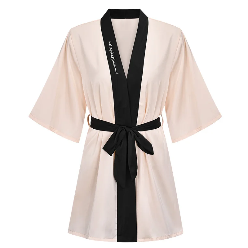 

2Pcs Premium Women's Pajamas Sleepwear Sets Home Clothing Kimono Gown Japan's Sleeve Satin Robe Sets Lady Rayon Bath Gown