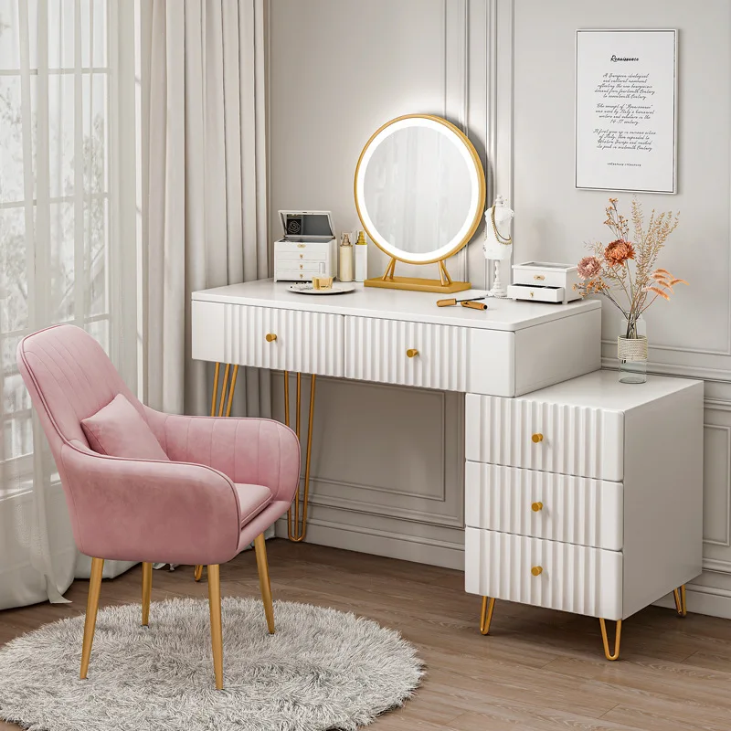

New Light Luxury Dresser Bedroom Modern Minimalist Vanity Makeup Table with Mirror Wooden Advanced Feel Dressing Table Furniture