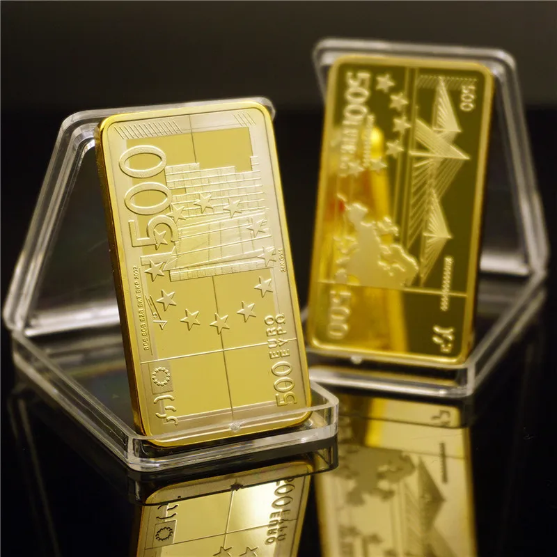 

European Gold Bar Gold Plated Metal Bars 500 Euro Banknote Souvenir Bars Festival Gifts Collection Non-currency Coins