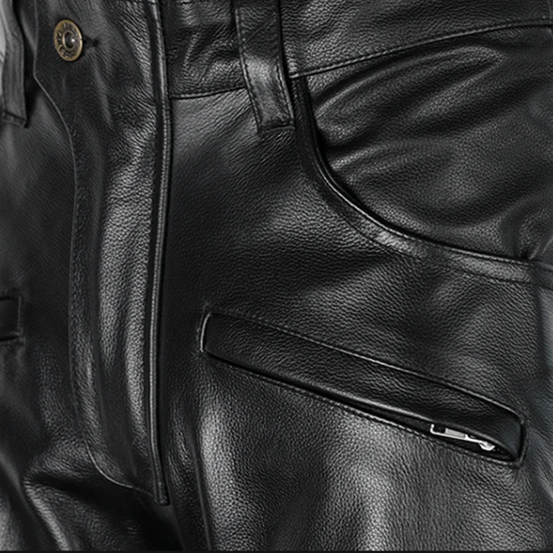 

2021 Black American Motorcycle Style Real Natural Leather Trousers Men Plus Size 4XL Genuine Thick Cowhide Biker's Pants