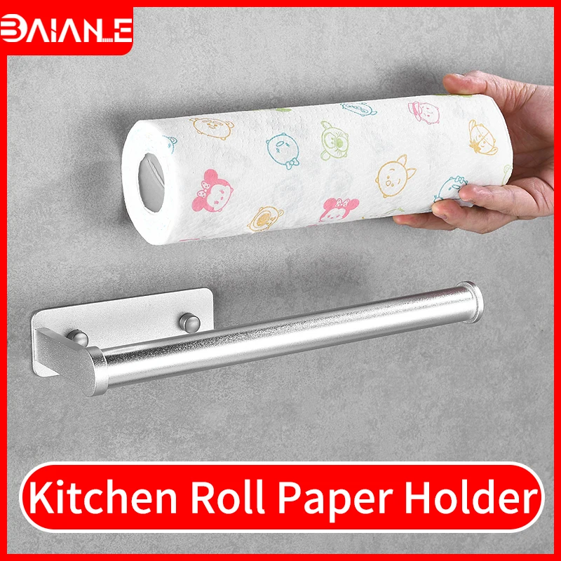 

Kitchen Paper Holder Hanger Tissue Roll Towel Rack Vertical Wall Mounted Toilet Paper Holder Black Aluminum Bathroom Towel Bar