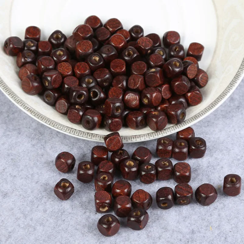 Кубические бусины браслет сделай сам деревянные Квадратные темно коричневые из