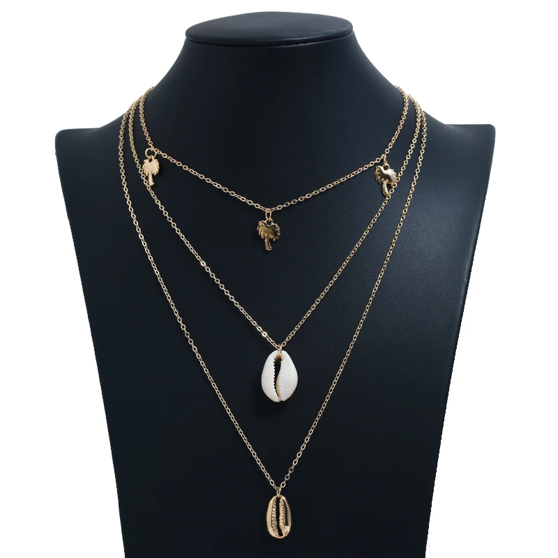 RAVIMOUR Boho Ожерелье s& Кулоны Золотая Серебряная многослойная цепочка ракушка дерево ожерелье для женщин ювелирные изделия винтажное богемское короткое ожерелье
