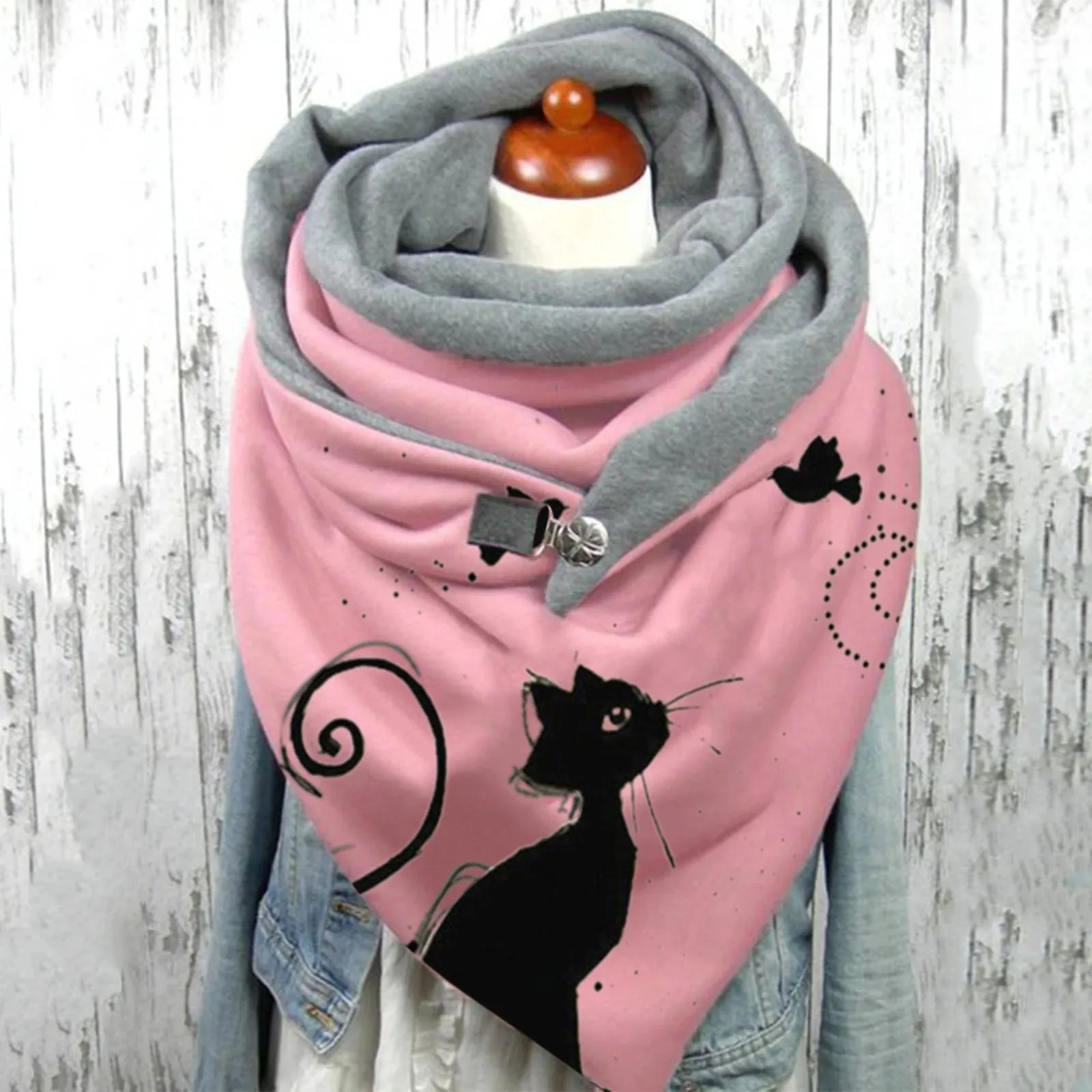 

Мягкие шарфы на пуговицах с принтом кота, шали для женщин, повседневный уличный ветрозащитный шарф, женский зимний теплый шейный платок, шал...