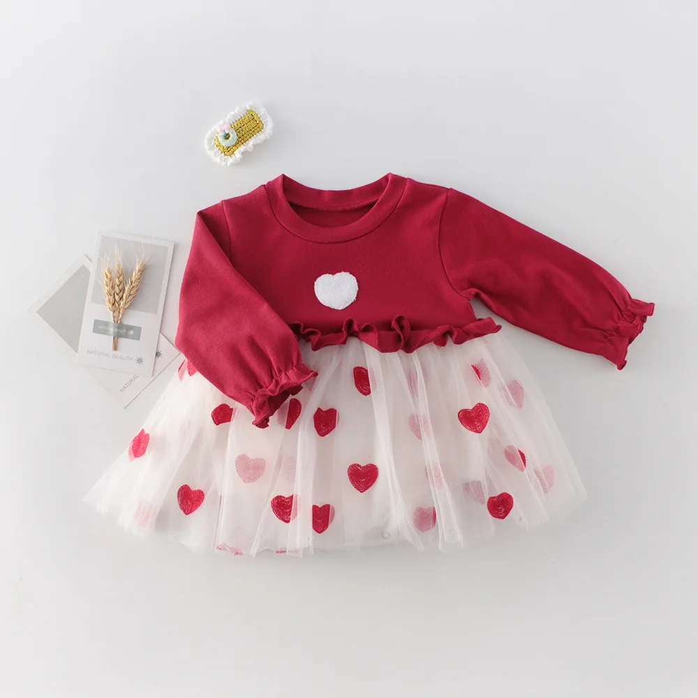 

New born Baby Girl Clothes Dresses Fall Red Princess Little Girls Clothing Sets For Birthday Party 0 3 months Robe Bebe Fille