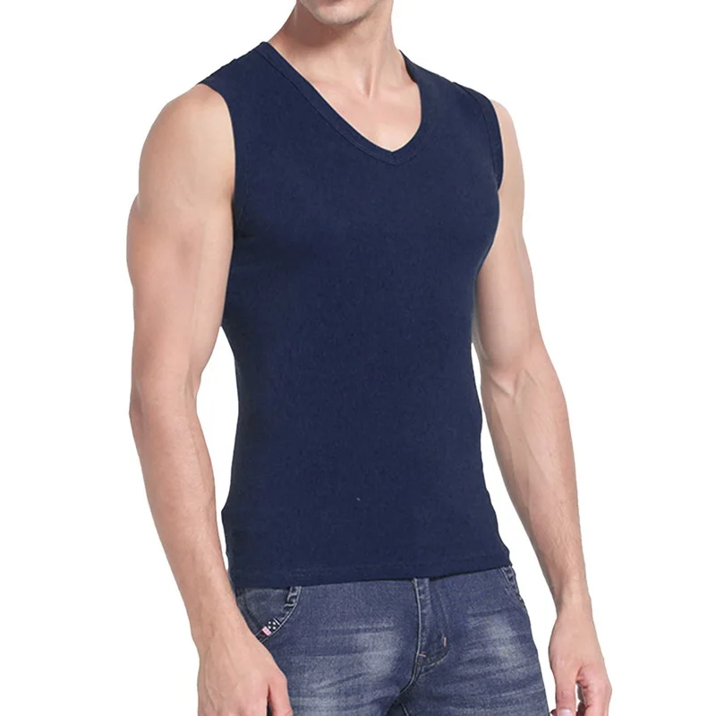 navy blue Мужская верхняя Модная брендовая мужская майка с v-образным вырезом для похудения Легкая спортивная летняя майка с бретелями мужской жилет без рукавов Быстросохнущий Фитнес Повседневный - Цвет: navy blue