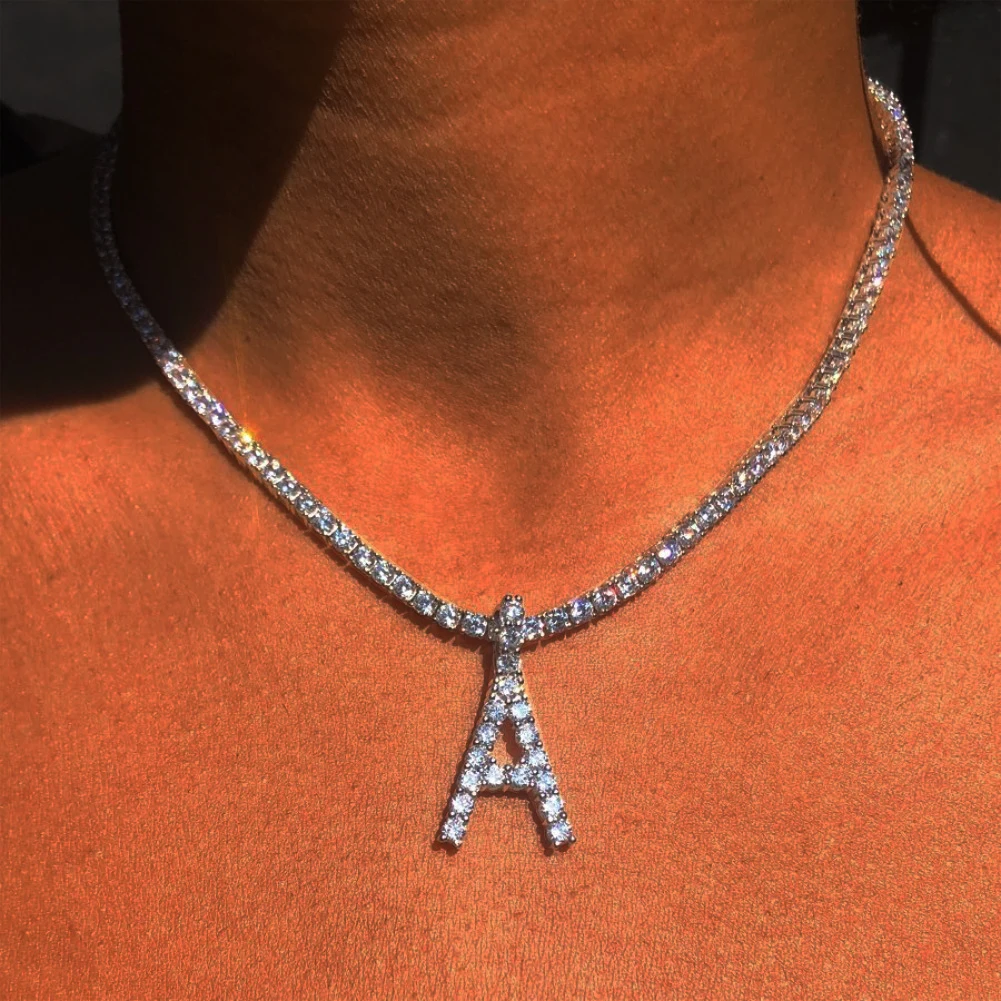 

Fashion Crystal Chain Necklace Neck Chains Letter Pendant Jewelry For Women Trendy Choker Alphabet Jewellery Aesthetic Necklaces