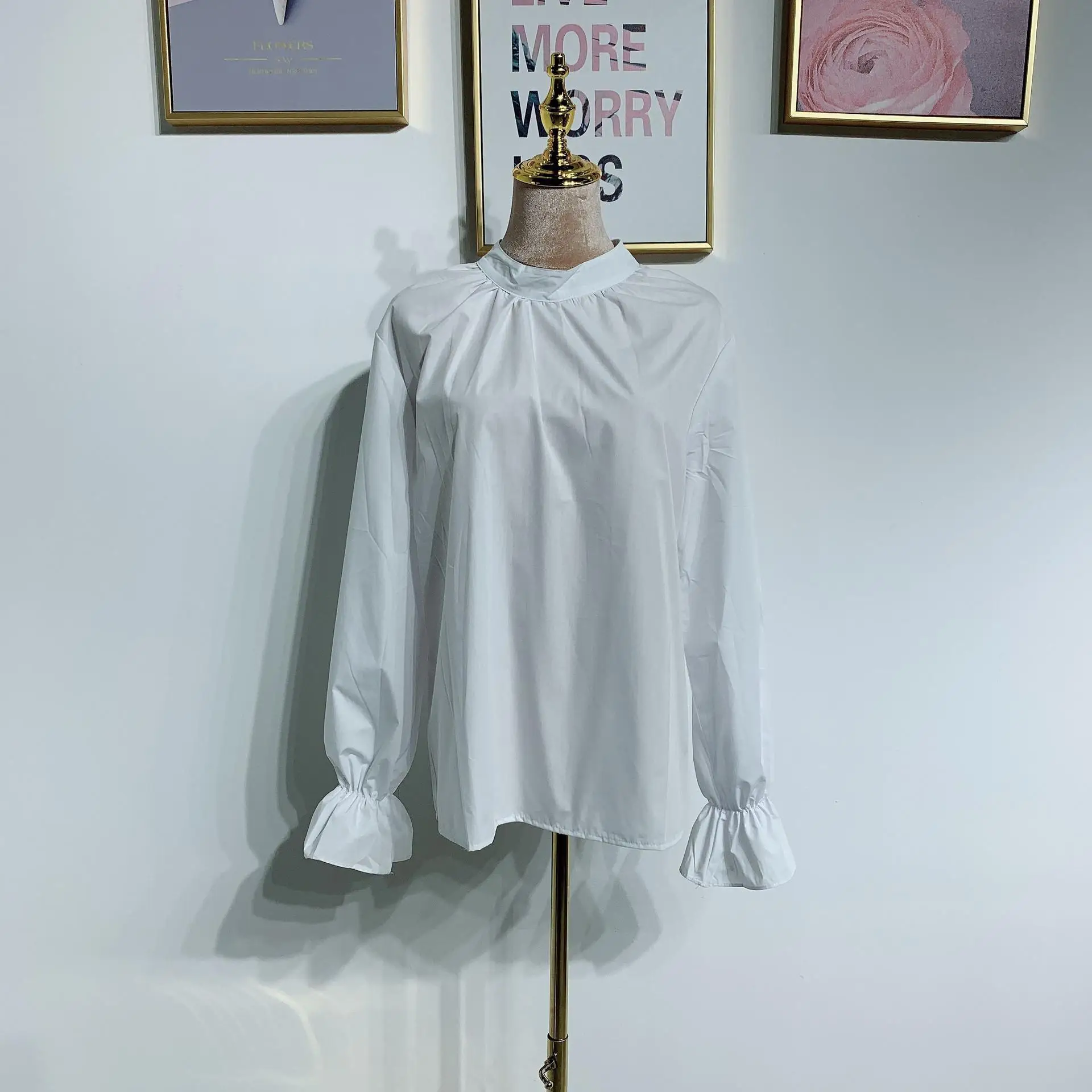 Модная женская блузка с оборками и рюшами топ рукавами-колокольчиками