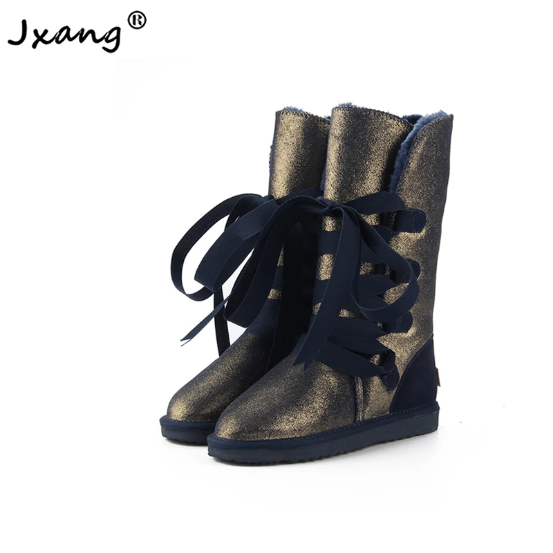 JXANG Модные женские теплые зимние сапоги из натуральной кожи с меховой подкладкой