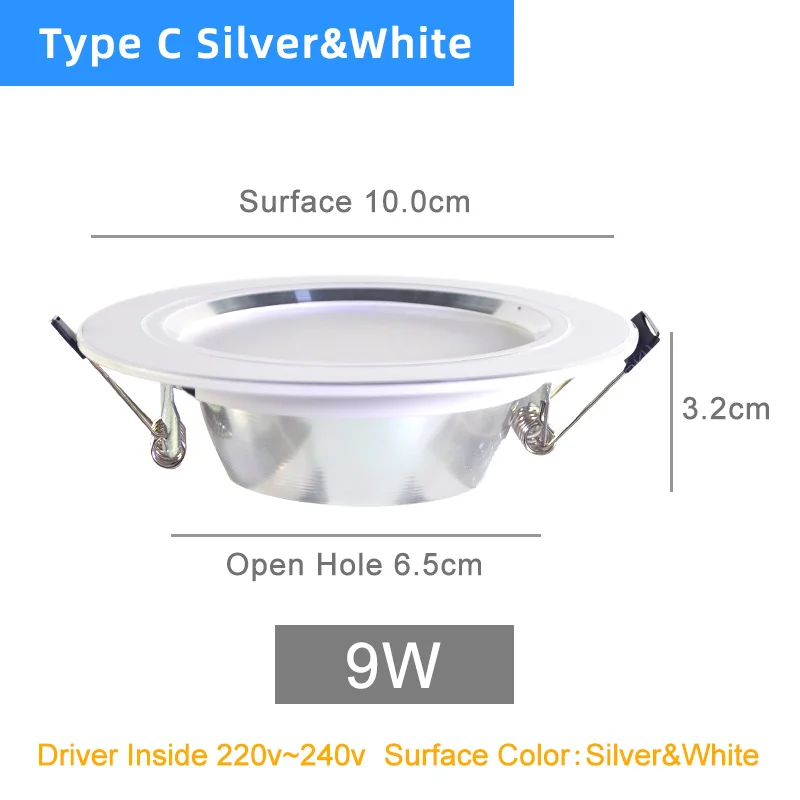 C Silver White 9W Kaguyahime светодиодный панельные утопленные светильники 3 Вт 5 Вт 10 Вт 15 Вт AC 220 В 240 В Высокая Яркая Круглая Панель-лампа освещение для кухня ванная - Испускаемый цвет: C Silver White 9W