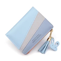 luxury patchwork leather wallets women short zipper coin purses tassel design clutch wallet female money credit card holder
