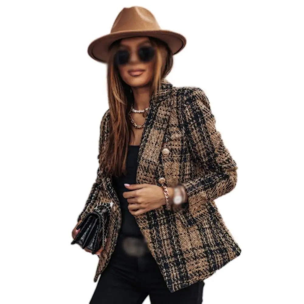 

Fashion Jacket Coat Tweed Duster Long Sleeve Check Plaid Outwear Womens Tartan