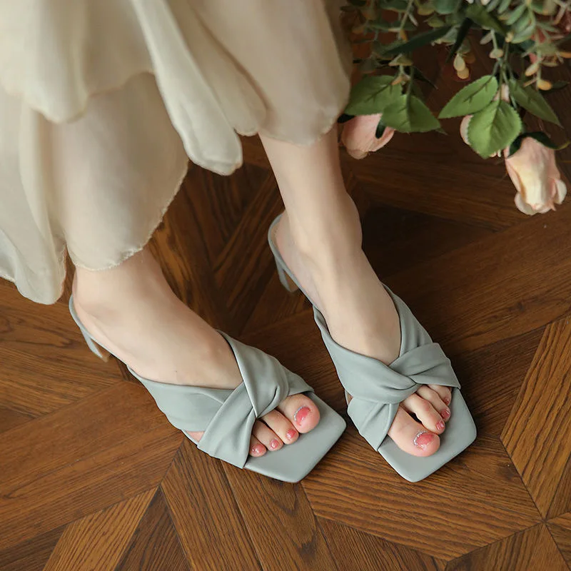 

Ladies Summer Square Heels Slippers Women Shoes Square Toe Sexy sandals 2021 New Fashion flip flops Slides Beach Shoes Designer