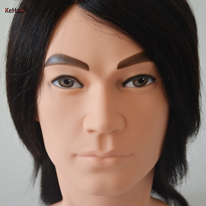 Male Mannequin Head With Short Black Human hair Professional Hairstyle Head for Practice Cut Paint Bleach Doll Head Hat Display enlarge