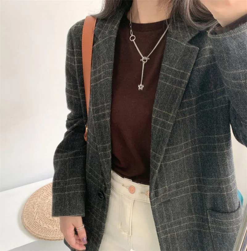 

925 Silver Korean Style OT Buckle Women Five-pointed Star Necklace Girls Fashion Vintage Simple Deisgn Curb Chain Sweater Choker