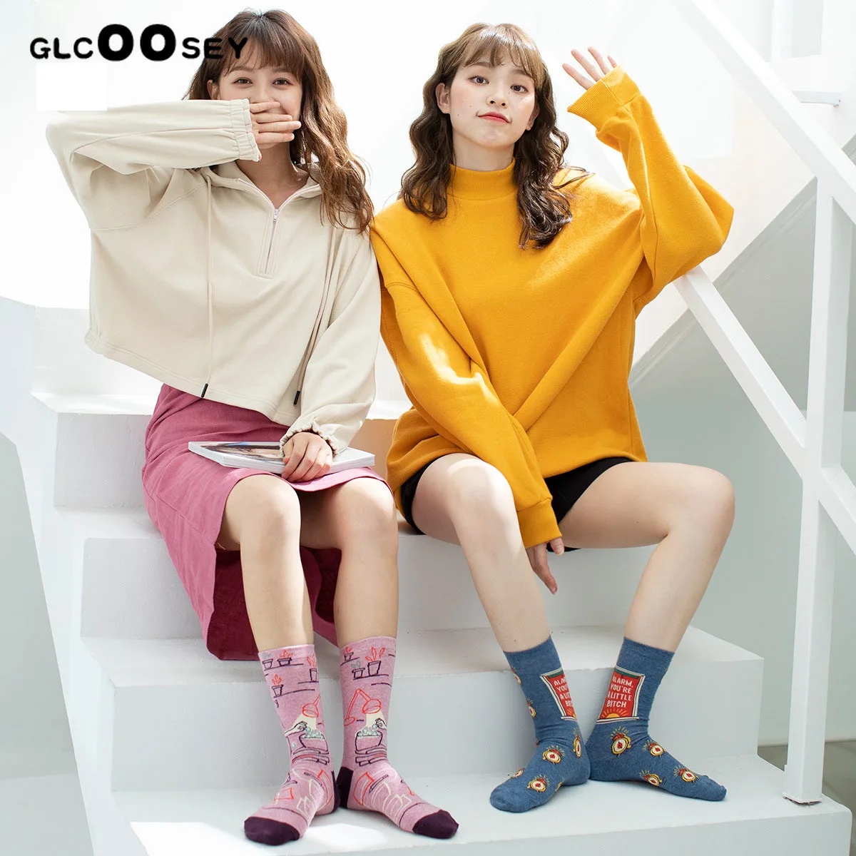 

5/6/7 Pairs/Pack Women Socks Fashion Sox Funny Trend Happy Creative Colorful Flower Letter Oil Pattern Art Socks Street