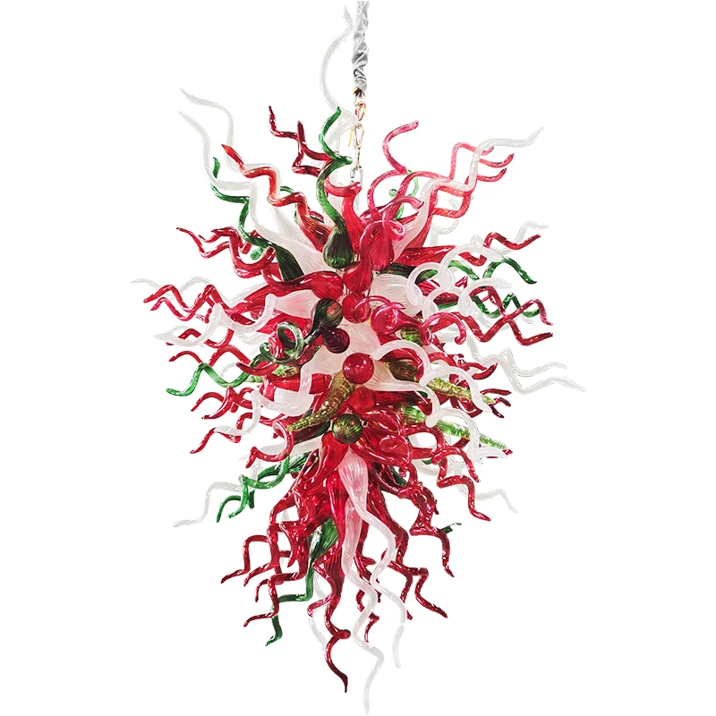 

Christmas Tree Typical Green Red Color Hand Blown Glass Chandeliers LED Chain Hanging Pendant Light Indoor Home Light