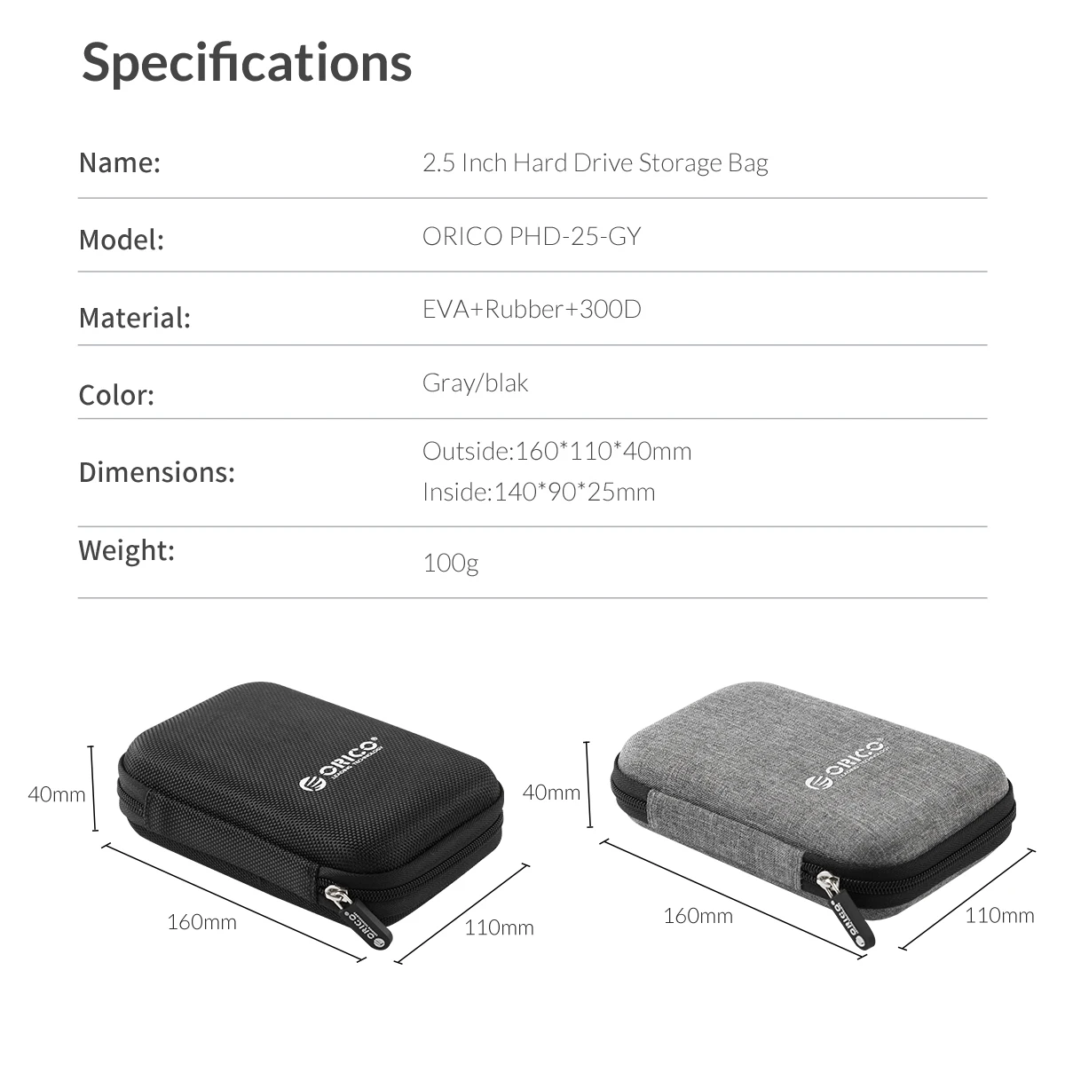 

ORICO 2.5 Inch HDD Protection Box Bag Case for External Portable HDD Portable Bag Hard Drive Power Bank USB Cable storage Case