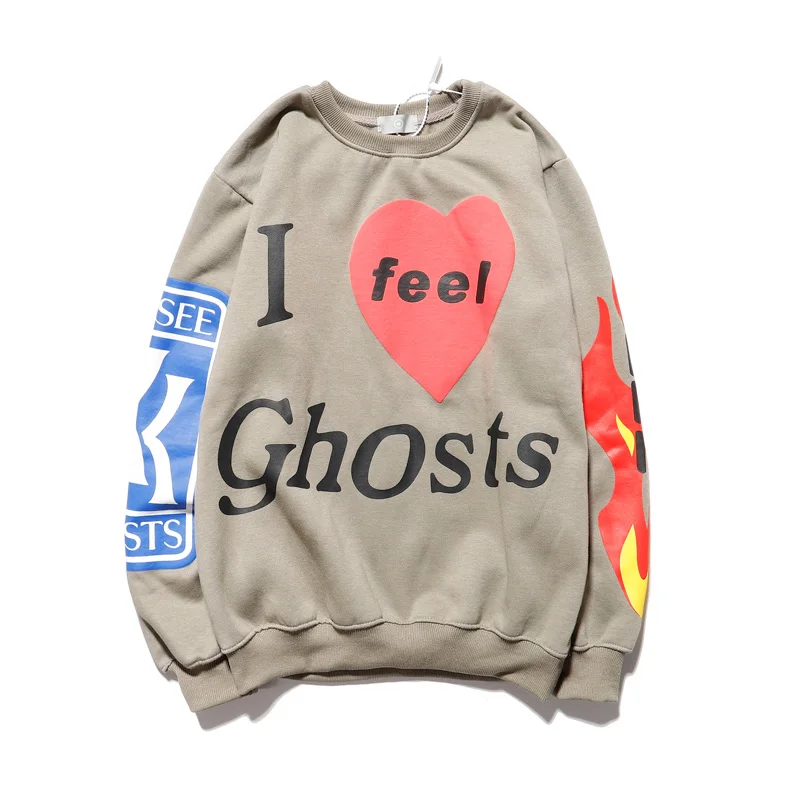 

Kanye West"I feel Ghosts" Sweatshirt Men and Women Fleece Flame Print Hip Hop Hoodies Xxxtentacion Loose Casual Hoody