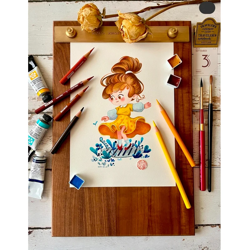 

tablet folder with clip A4 paper a4 paper organizer Sketch board clip wooden metal copper artist menu folder art walnut
