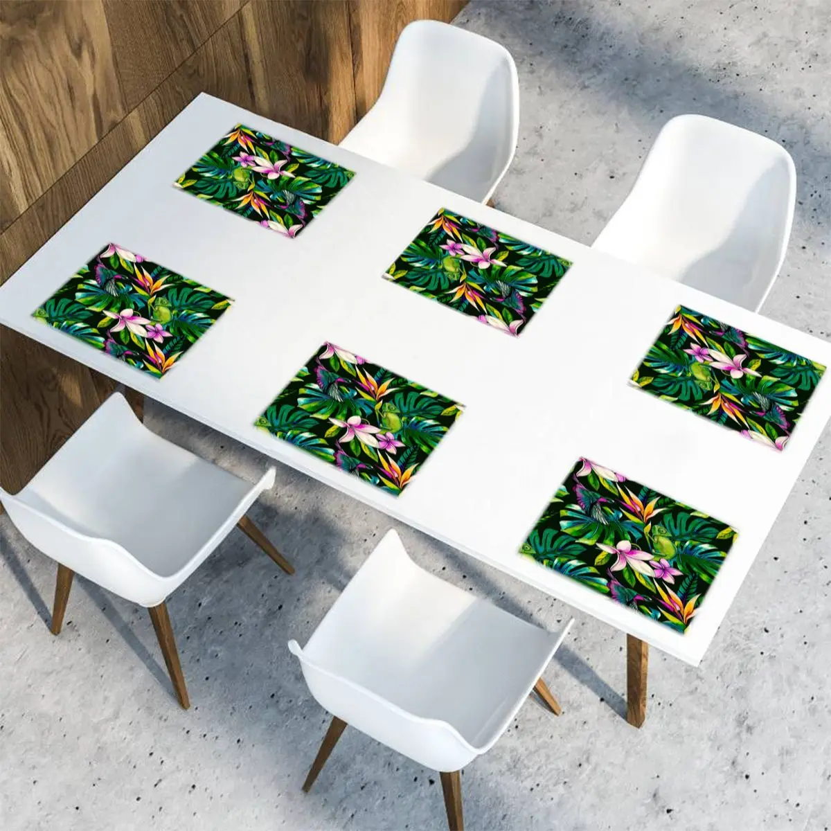 

Set of 6 Tropical Humming Bird Lizard And Flowers Placemats for Dining Table Place Mat in Kitchen Accessories Cup Wine Mat