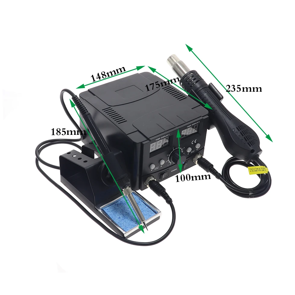 

8582D 750W Blue Digital 2 In 1 SMD Rework Soldering Station Repair Welding Soldering Iron Set PCB Desoldering Tool Hot Air Gun