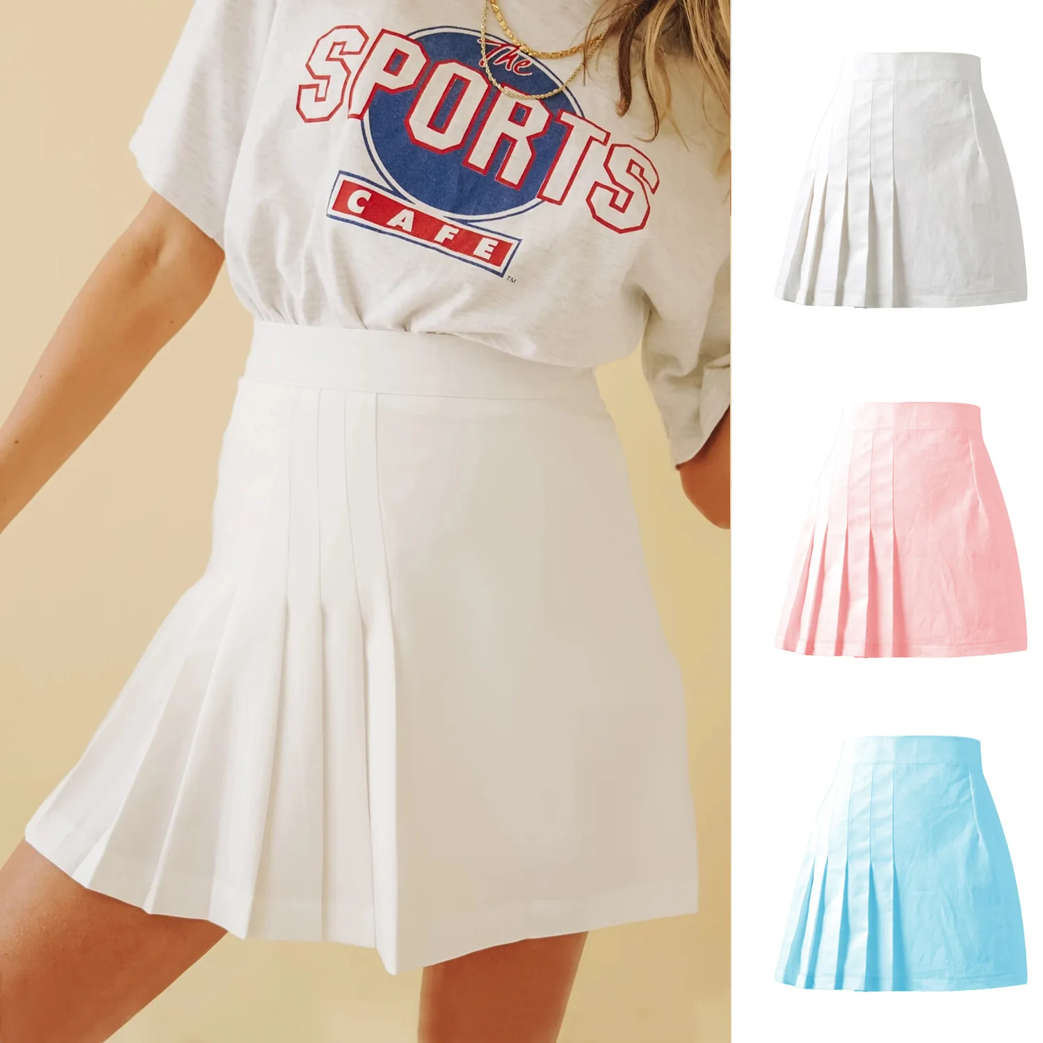 

Women Solid Color Pleated Mini Skirts 2021 Summer Zipper Bust Skirts Girls Fashion Student High Waist Short Skirt