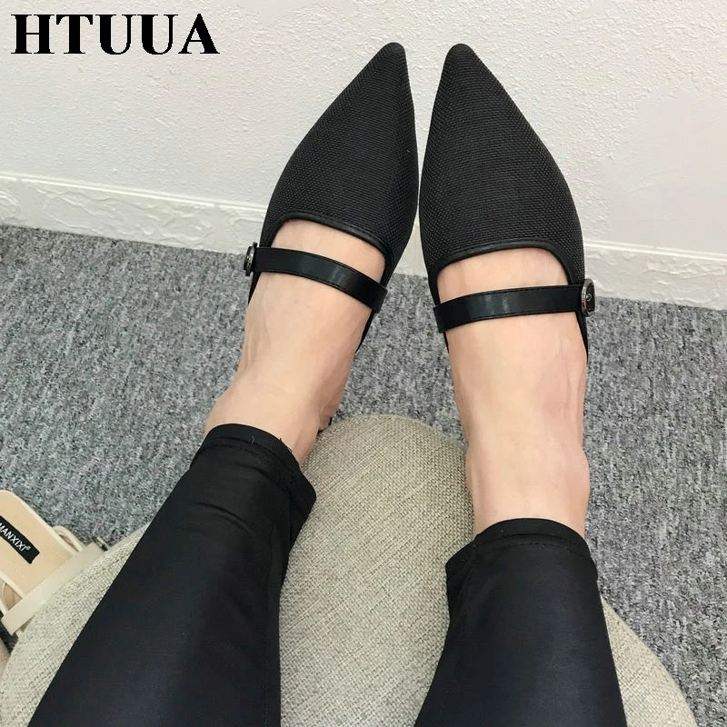 HTUUA/Коллекция года; сезон весна-лето; женские шлепанцы; повседневные туфли на плоской подошве с острым носком и пряжкой; пляжные шлепанцы; SX1966