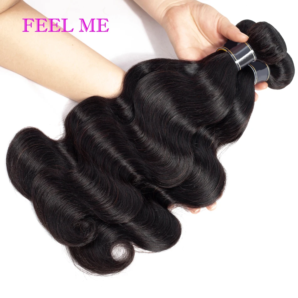 

Malaysian Body Wave Hair Bundles 1PCS Body Wave Human Hair For Black Women Natural Color #1B Remy Hair Extensions FEELME Hair