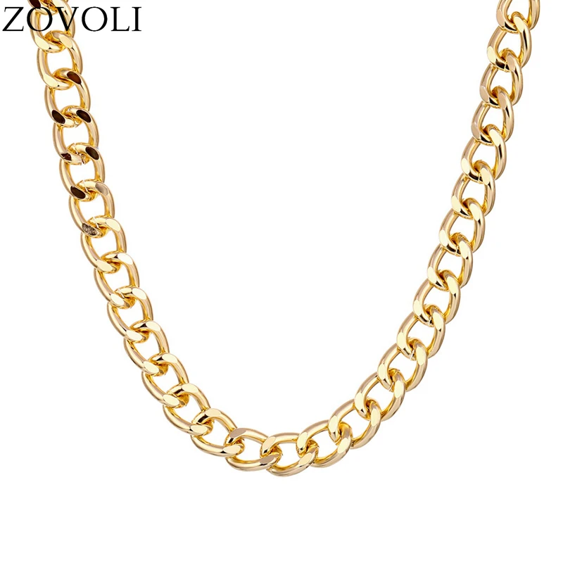 

ZOVOLI Basic Punk Stainless Steel Necklace for Men Women Curb Cuban Link Chain Chokers Vintage Gold Tone Solid Metal