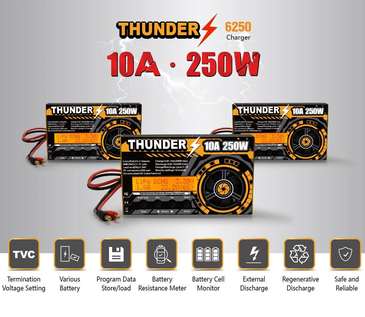 HOTA Thunder 250 Вт 10A DC балансирующее зарядное устройство Dis с 4-в-1 разъемом для LiPo NiCd PB