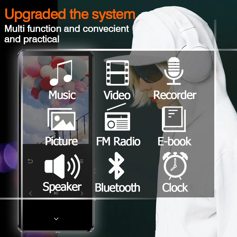

HIFI MP3 Player with Bluetooth 4.2 FM Radio Touch Key 1.8 Screen mini mp3 sport MP 3 music player portable metal walkman 128GB