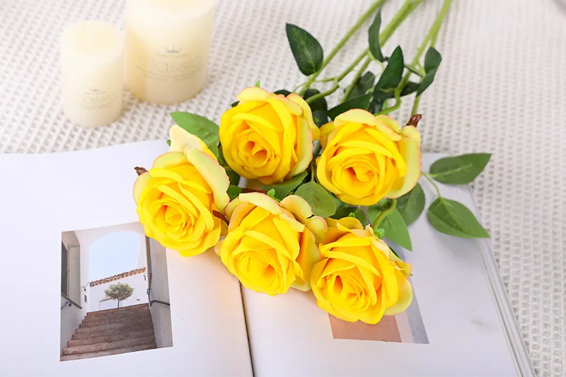 Erxiaobao Brand New Gradient Rose Artificial Flowers High Quality Fake Silk Wedding Flower for Home Living Room Decoration