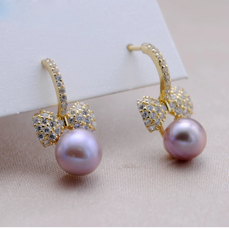 Женские серьги гвоздики из серебра 100% пробы с натуральным пресноводным