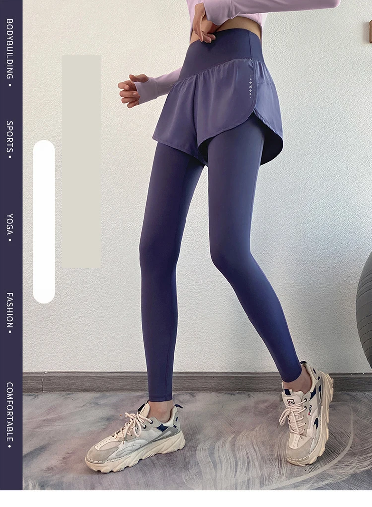 Women Leggings Waiste Yoga Pants Fake Two Pieces Seamless Leggings High Elastic for Fitness Running Exercise Tights Leggins