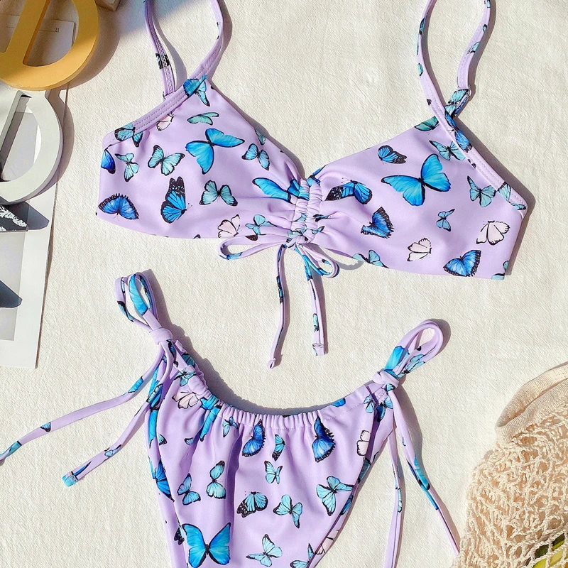 

Sexy Female Butterfly Printed Beachwear Split 2 Piece Bikini Swimsuit For Women Fashion Swimwear Bathing Bather Biqinis L Sizes