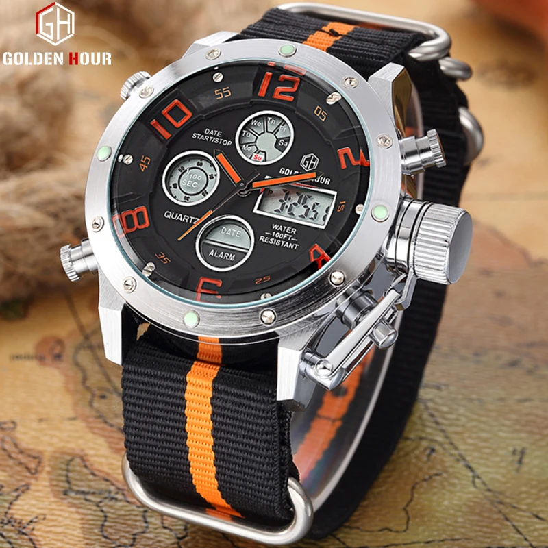 GOLDENHOUR Sports Watches Men Analog Digital Army Military LED Display Men Watches Clock Male Quartz Watch Relogio Masculino GOLDENHOUR Sports Watches Men Analog Digital Army Military LED Display Men Watches Clock Male Quartz Watch Relogio Masculino