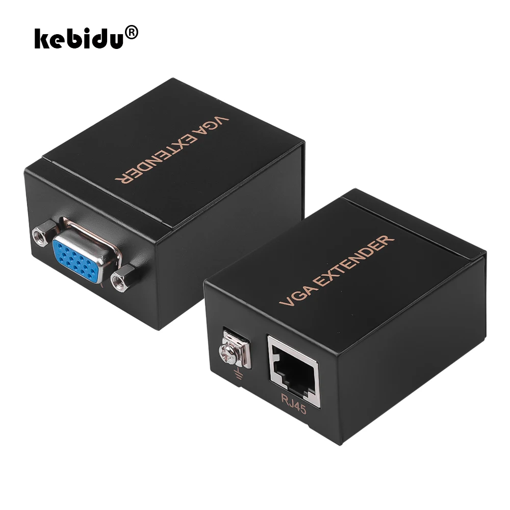 Удлинитель kebidu VGA к RJ45 ретранслятор 1080P от Cat5e/6 до 60 м для ПК ноутбука проектора