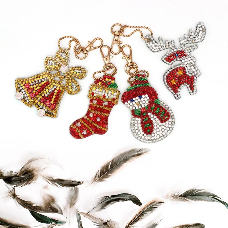 Christmas Diamond Painting Keychain Embroidery Sale Keyring Bag Decorations Cartoon Handmake Gifts | Дом и сад